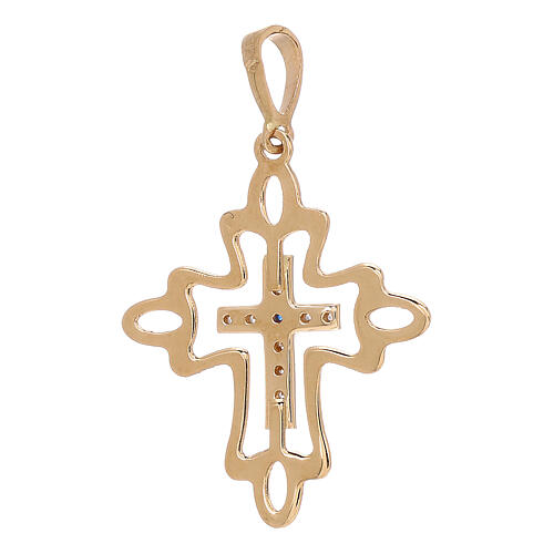 Pendentif croix bicolore strass bordure or 18K 1,35 gr 2