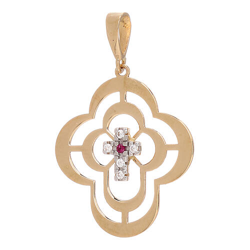 Pendant with concentric crosses and strass in gold 750/00 1.25 gr 1
