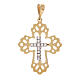 Cross pendant with white strass and perforated frame in 18 kt gold s1