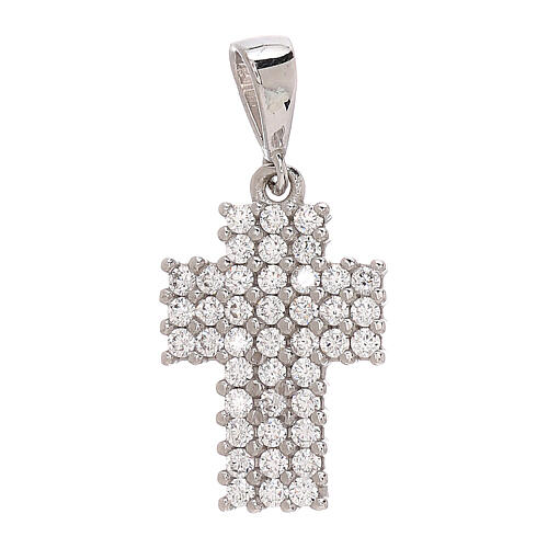 Cross pavé pendant in 18 kt white gold with strass 1.15 gr 1