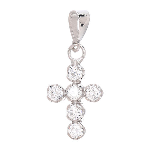 Cross pendant in 18 kt white gold with white round strass 0.9 gr 1