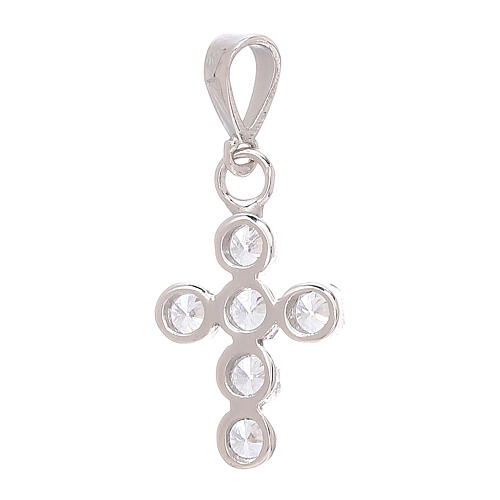 Cross pendant in 18 kt white gold with white round strass 0.9 gr 2