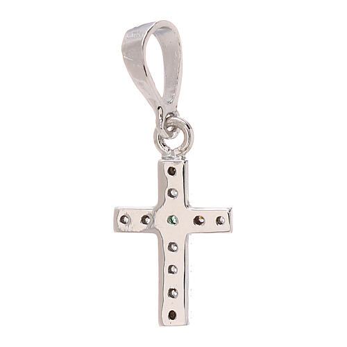 Cross pendant in 750/00 white gold with white and green strass 0.85 gr 2
