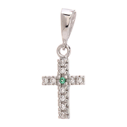 Cross pendant white and green strass 750/00 white gold 0.85 gr 1