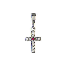 Squared cross with white and red strass, white 18K gold, 0.8 g