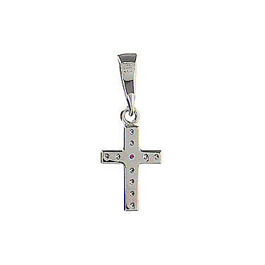 Squared cross with white and red strass, white 18K gold, 0.8 g 2