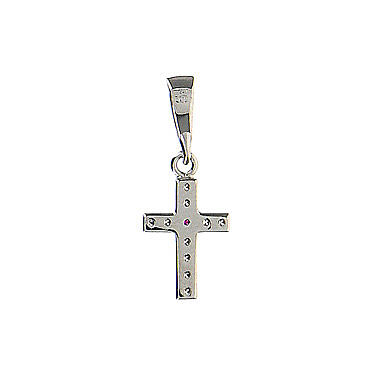 Cross pendant strass white red white gold 18 kt 0.8 gr 2