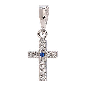Cross in 750/00 white gold with blue and white strass 0.8 gr