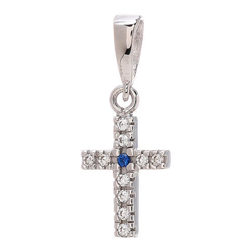 Cross in 750/00 white gold with blue and white strass 0.8 gr 1