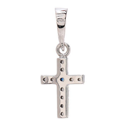 Cross in 750/00 white gold with blue and white strass 0.8 gr 2