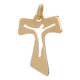 Perforated Tau pendant in satin yellow gold with wood effect 1.2 gr