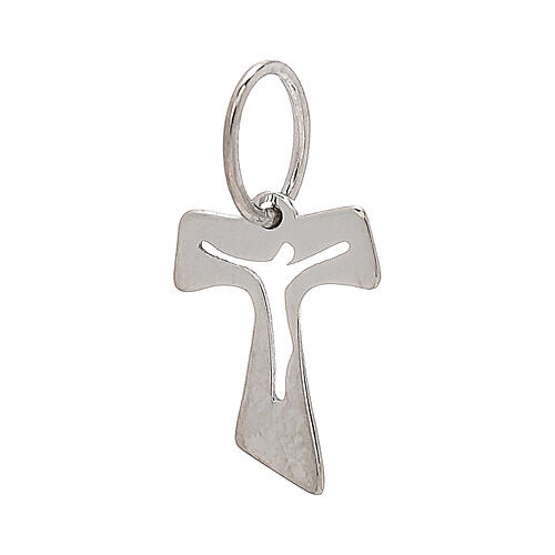 Mini tau cross of white satin 18K gold, 0.2 g 2
