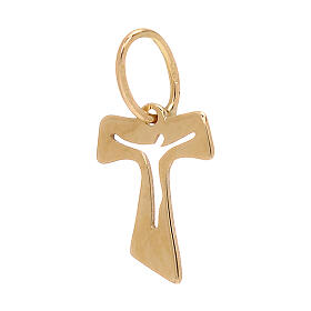 Mini Tau cross 18 kt yellow gold with wood effect 0.15 g