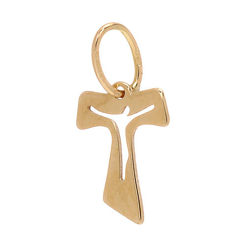 Mini Tau cross 18 kt yellow gold with wood effect 0.15 g 1