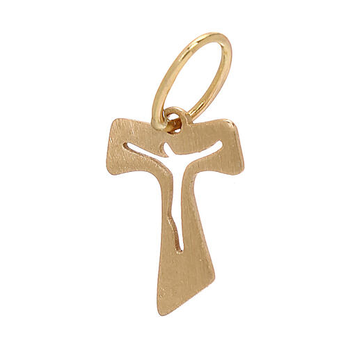 Mini Tau cross 18 kt yellow gold with wood effect 0.15 g 2