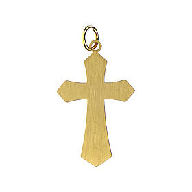 Pendente croce oro giallo 18 kt satinato effetto legno 0,9 gr