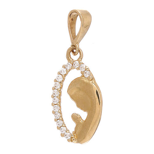 Oval pendant with praying Virgin, 18K gold and white strass, 1 g 1