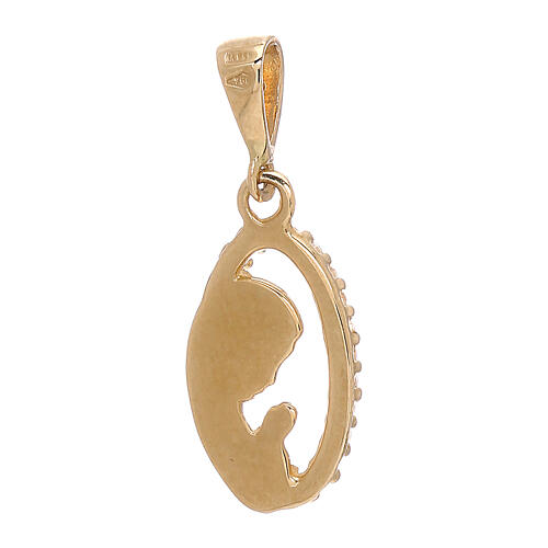 Oval pendant with praying Virgin, 18K gold and white strass, 1 g 2