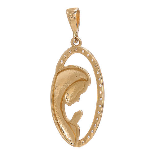 Oval pendant with Our Lady in profile, yellow gold and white strass, 1.65 g 2