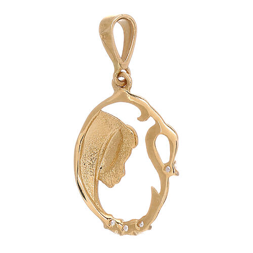 Oval pendant with Our Lady and branches, 750/00 yellow gold and white strass, 1.1 g 2