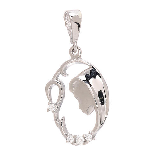Pendant with Our Lady's silhouette, white gold and white rhinestones, 1.1g 1