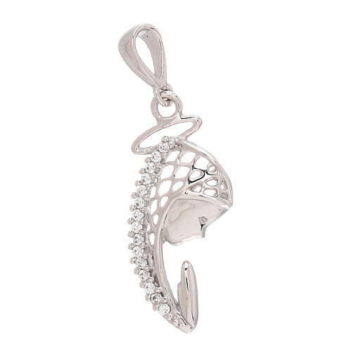 Pendant with Our Lady's silhouette with cut-out veil, 18k white gold and white rhinestones, 1.3g 1