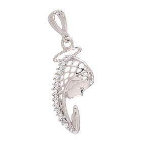 Pendentif Sainte Vierge or blanc 18K voile ajouré strass 1,3 gr