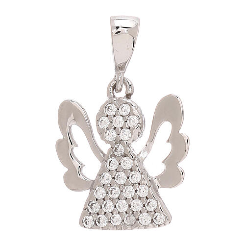 Angel-shaped pendant with strass, white 18K gold, 1.35 g 1