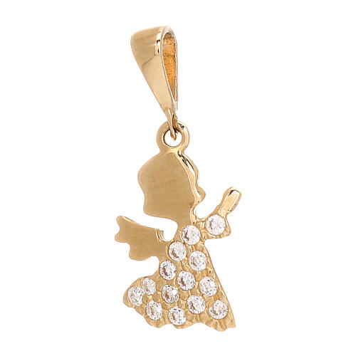 Pendant of praying angel in profile, 750/00 gold and strass, 0.8 g 1