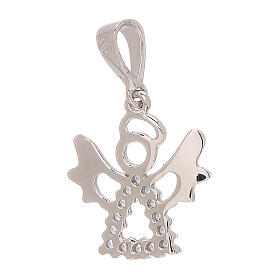 Cut-out angel with strass, 18k white gold pendant