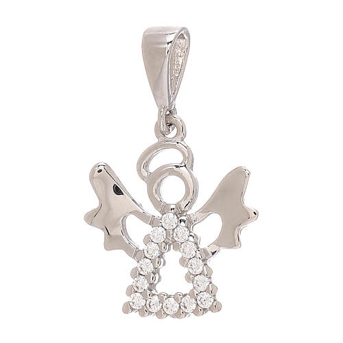 Cut-out angel with strass, 18k white gold pendant 1