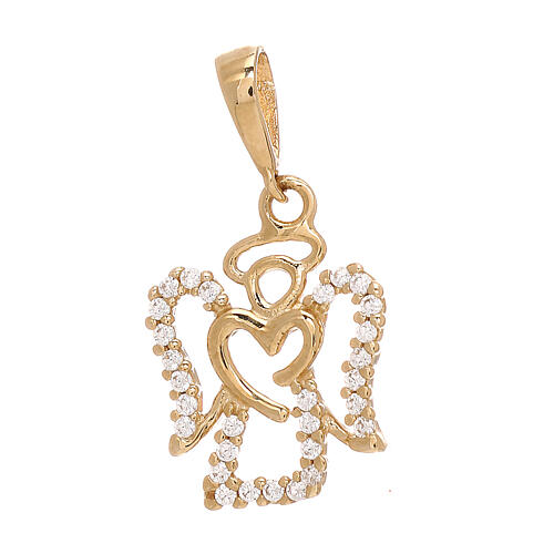 Angel pendant in 750/00 yellow gold with heart, strass 1.2 g 1