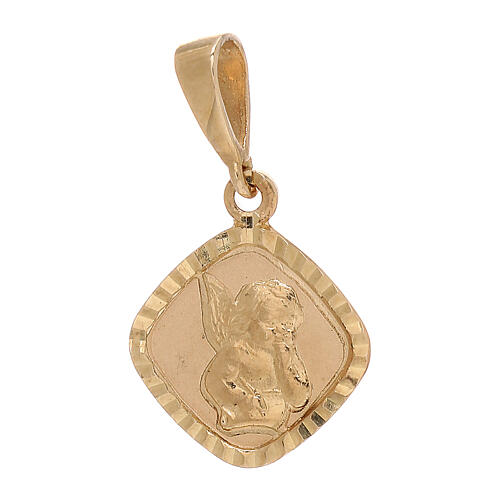 Pendentif médaille carré ange or jaune 750/00 0,75 gr 1
