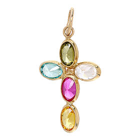 Pendentif croix strass multicolore or 18K 1,55 gr