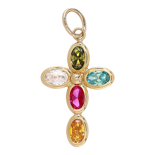Cross pendant multicolored strass 18-carat gold 1.55 gr 2