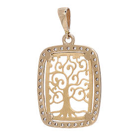 Pendente Albero della vita oro 18 kt bicolore strass rettangolare