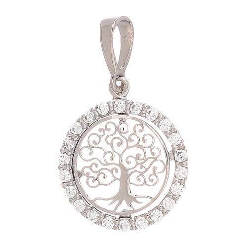 Round pendant, Tree of Life, in 18K white gold strass 1.2 g 1