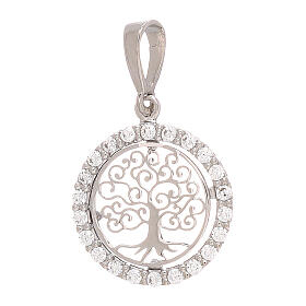 Colgante redondo Árbol Vida oro blanca 18 k strass 1,2 gr