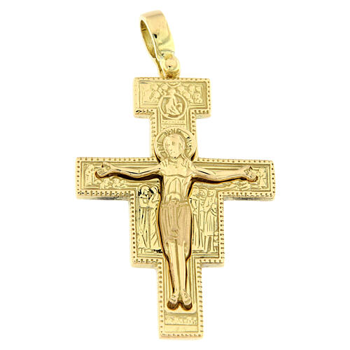 Pendente croce San Damiano oro 18 carati rilievo 8,8 gr 1