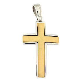 Cross pendant in 18K gold with satin finish, bicolour 7.5 g