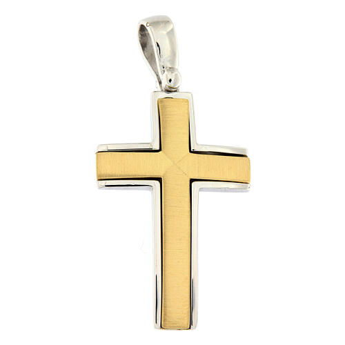 Cross pendant in 18K gold with satin finish, bicolour 7.5 g 1
