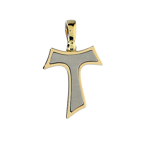 Pendentif croix Tau bicolore or 18K 2,6 gr 1