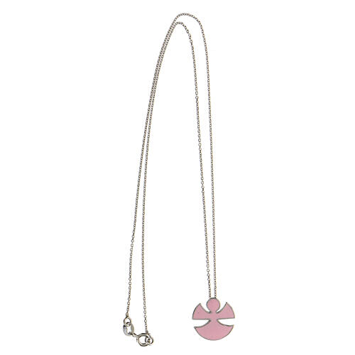 Halskette mit Engel aus 925er Silber und Emaille in rosa 3