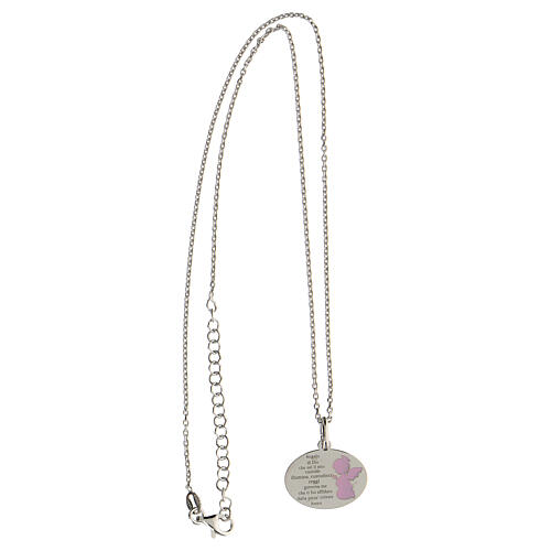 Halskette mit Engel Gottes aus 925er Silber und Emaille in rosa 3