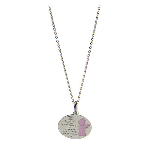 Guardian angel necklace in 925 silver pink enamel 1