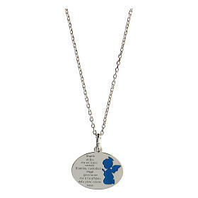 Halskette mit Engel Gottes aus 925er Silber und Emaille in blau