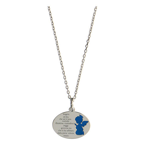Halskette mit Engel Gottes aus 925er Silber und Emaille in blau 1