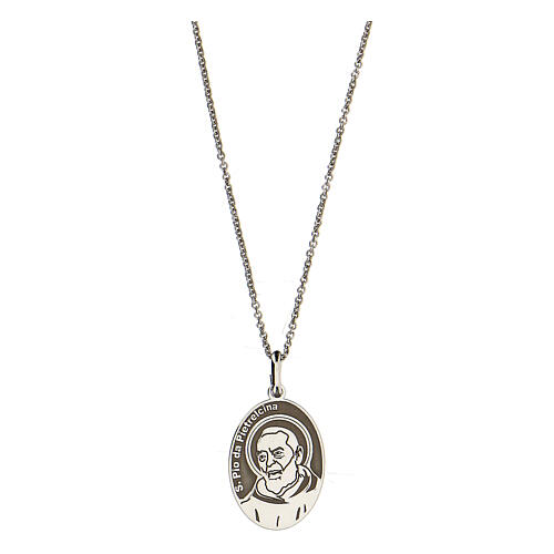 Padre Pio necklace oval medal 925 silver 1