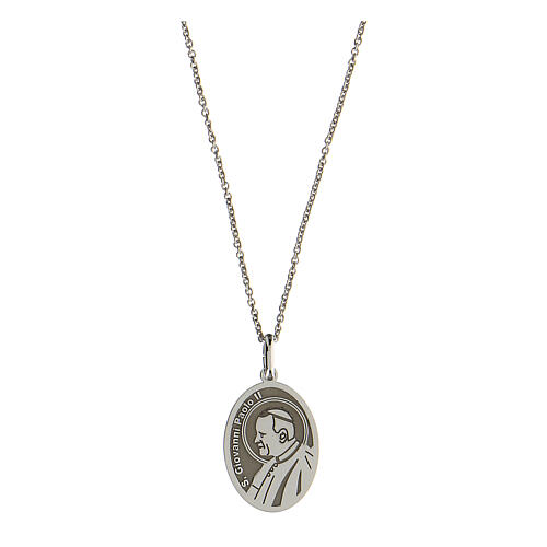 Necklace with Saint John Paul II, oval medal, rhodium-plated 925 silver 1