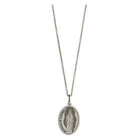 Necklace with Our Lady of Lourdes, oval medal, rhodium-plated 925 silver